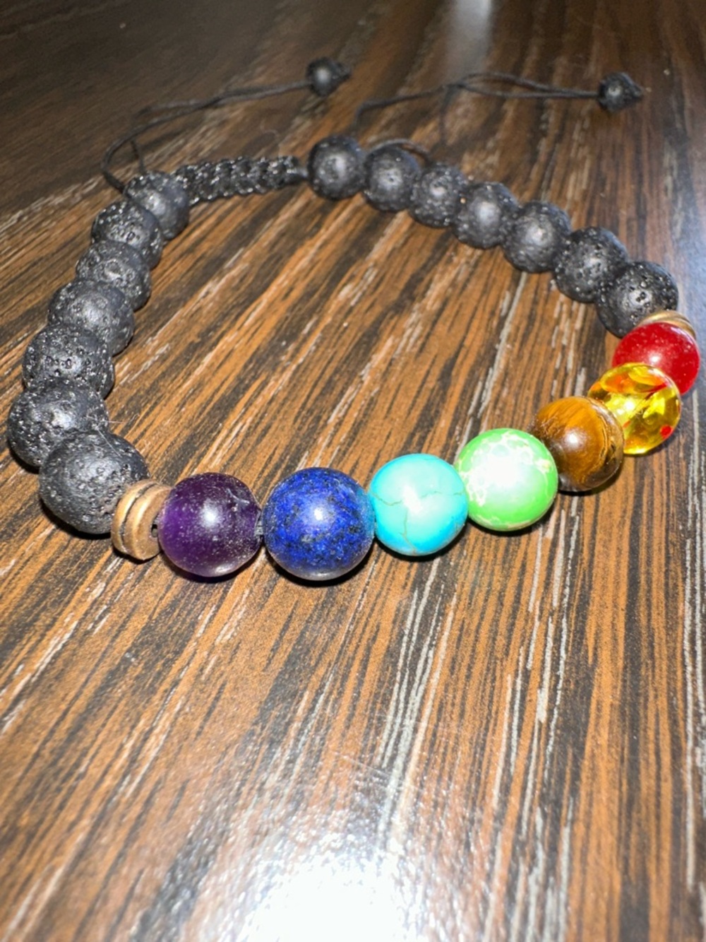 Chakra Bead Bracelet with Black Lava Stones